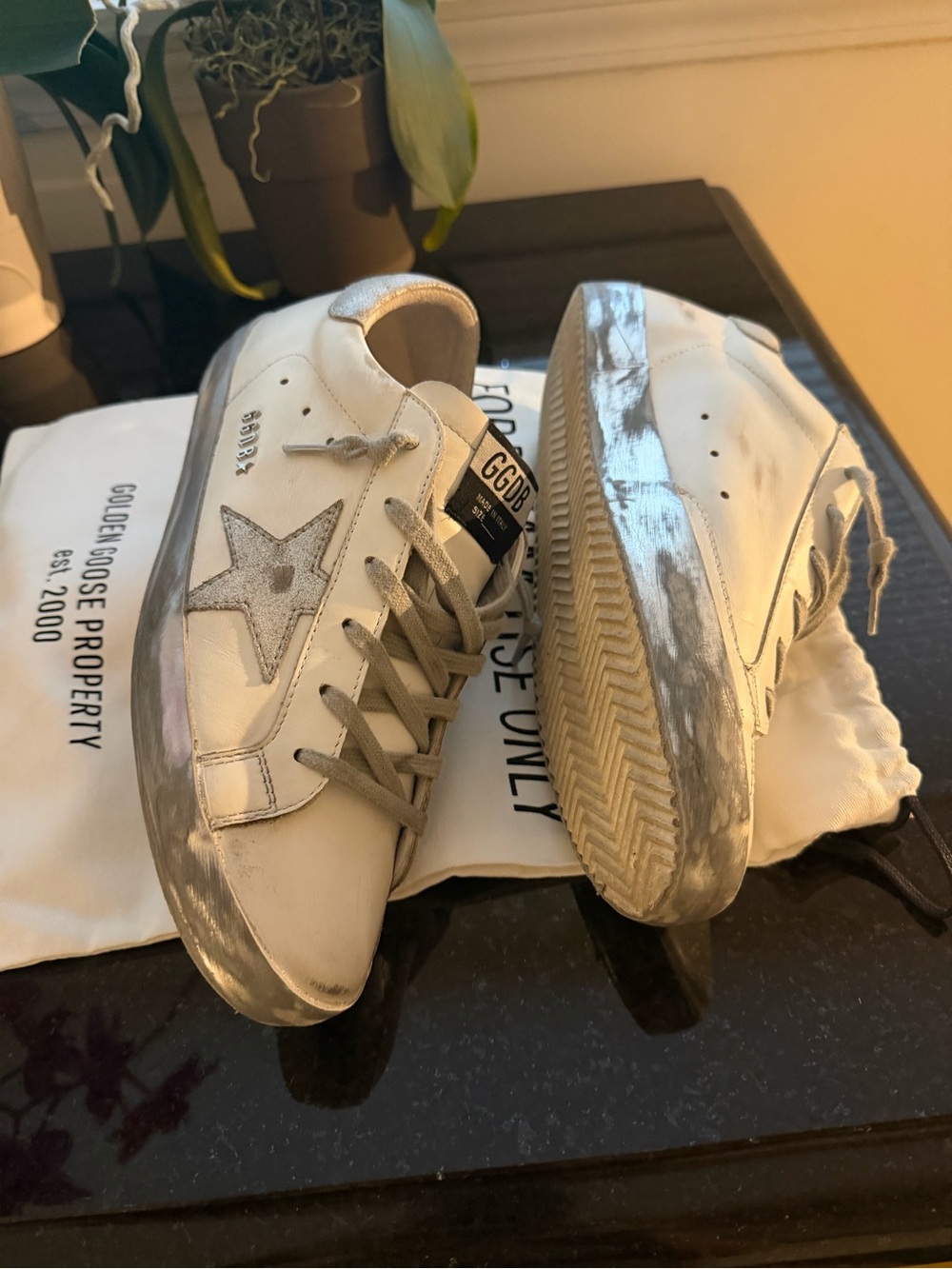 GOLDEN GOOSE WOMENS SUPERSTAR WHITE LEATHER SILVER STAR 40. No wear on leather! - Picture 12 of 16